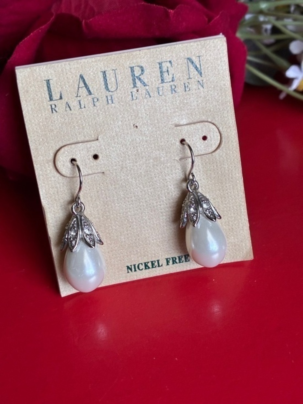 Lauren Ralph Lauren Silver-Tone White Pearl Drop Earrings